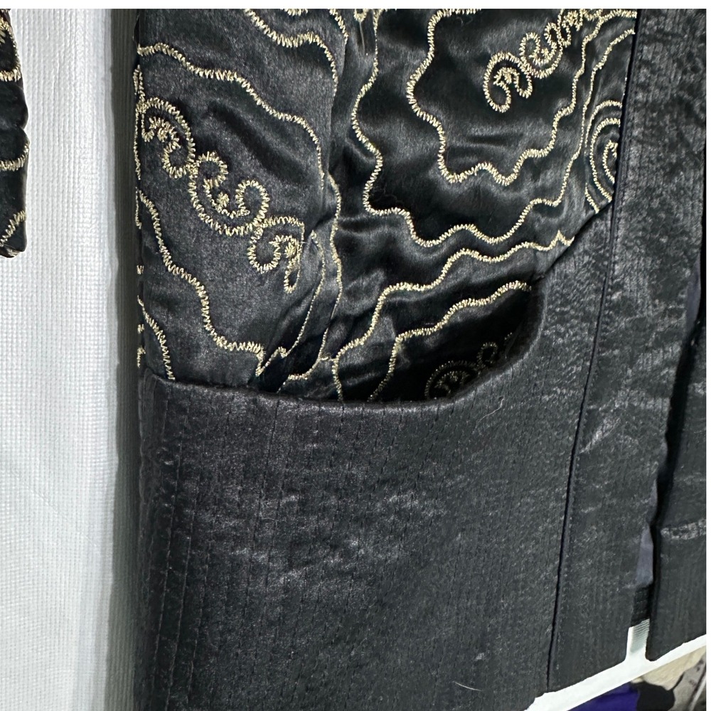 VTG Quilted Haori Jacket Padded Kimono Boho Art Metalic Gold Embroidery Womens M - Picture 8 of 13